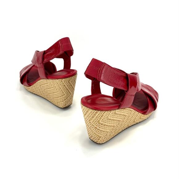 Cole Haan Platform Wedge Sandal Size 9.5 Red Leather Beige Jute Sling Back Comfy - Picture 14 of 16